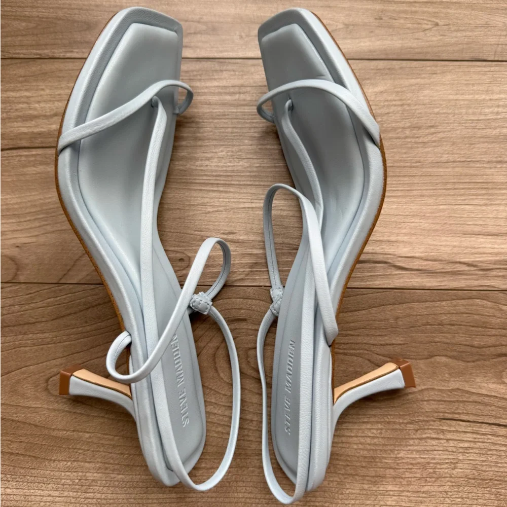 Steve Madden Locke strappy sandals light blue square toe kitten heel Size 7.5 - Picture 8 of 10